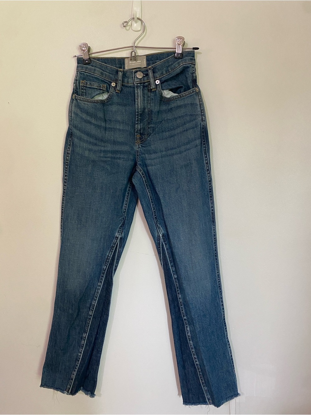 Everlane Dark Blue Cropped Straight Jeans Two Tone Raw Ankle